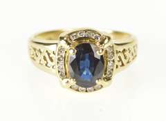 10K Yellow Gold 1.15 Ctw Sapphire Diamond Halo Engagement Ring