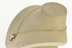 14K Yellow Gold Oval Black Onyx Carved Opal Lady Cameo Pendant