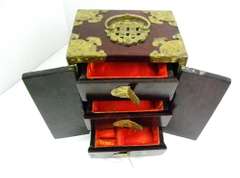 Chinese Rosewood & Jade Jewelry Box Chest