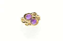 14K Yellow Gold Victorian Amethyst Cabochon Knot Statement Ring