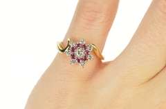 14K Yellow Gold 0.64 Ctw Diamond Ruby Halo Bypass Engagement Ring