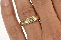 10K Yellow Gold Three Stone Men's Diamond Wedding Band Ring