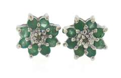 Emerald and Diamond Accent Cluster Earrings