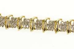 10K Yellow Gold 0.99 Ctw Diamond Cluster Wavy Link Tennis Bracelet