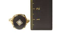 10K Yellow Gold 1960's Black Onyx Oval Diamond Cocktail Ring