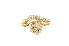 14K Yellow Gold Curved Diamond Cluster Freeform Statement Ring