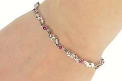 10K White Gold Natural Ruby Diamond Accent Wavy Link Tennis Bracelet