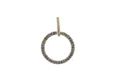 10K White Gold Sapphire Diamond Encrusted Ring Circle Drop Pendant
