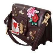 DOLCE & GABBANA  LUCIA Leather Burgundy Jewelled Shoulder Women Bag