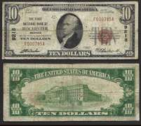 $10 1929 Rochester (MI) NBN=ONLY 13 KNOWN SECOND FINEST Oakland County Fine