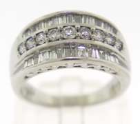 Sleek White Gold Triple Row Baguette &RBC Band