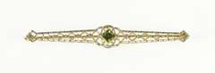 14K White Gold Princess Peridot Art Deco Filigree Bar Pin/Brooch