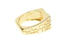 14K Yellow Gold 0.75 Ct Diamond Men's Geometric Statement Ring