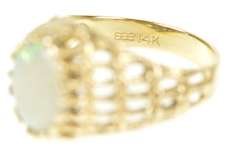 14K Yellow Gold 1960's Natural Opal Ornate Column Lattice Ring