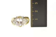 14K Yellow Gold Pink Topaz Diamond Leaf Cluster Statement Ring