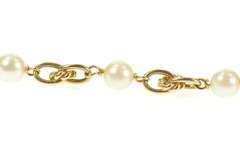 14K Yellow Gold 1960's Retro Pearl Chain Knot Link Bracelet