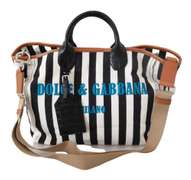 DOLCE & GABBANA  Black White Stripes Shopping Borse Women Tote Cotton Bag