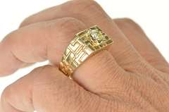 14K Yellow Gold 0.75 Ct Diamond Men's Geometric Statement Ring