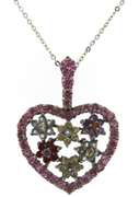 Sterling Sterling Gemstone Floral Heart Necklace