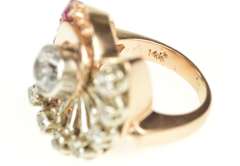 14K Rose Gold 1930's Syn. Ruby CZ Fanned Two Tone Cocktail Ring