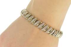 14K Yellow Gold 1.74 Ctw Diamond Cluster Wavy Link Tennis Bracelet