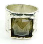 Silpada Wide Hammered Ring with Smoky Quartz, Size 9