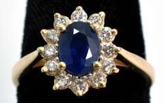 Awesome Vintage Sapphire & Diamond Halo Ring in 14KT Yellow Gold