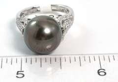 14K White Gold Tahitian Pearl & Diamond Ring