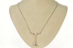 14K Yellow Gold 1.21 Ctw Victorian Diamond Drop Pearl Necklace