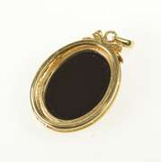 14K Yellow Gold Oval Black Onyx Carved Opal Lady Cameo Pendant