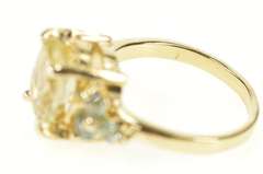 14K Yellow Gold Quartz Blue Topaz Cluster Accent Cocktail Ring