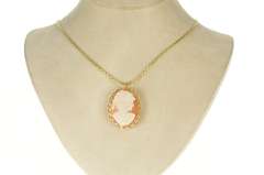 Gold Filled Retro Carved Shell Cameo Lady Ornate Pendant/Pin