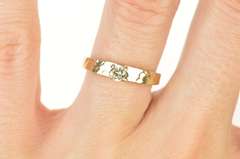 14K Yellow Gold 0.20 Ct Diamond Hammered Band Engagement Ring