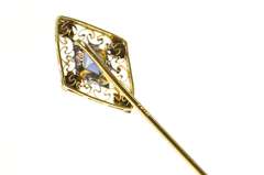 10K Yellow Gold Squared Ornate Leaf Filigree Syn. Sapphire Pin/Brooch