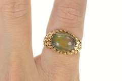 14K Yellow Gold 1960's Opal Textured Raw Lattice Cocktail RIng