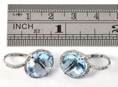 Proper Blue Topaz & Diamond Earrings in 14K WG