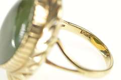 14K Yellow Gold Green Nephrite Jade 1940's Cocktail Statement Ring