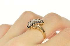 10K Yellow Gold Diagonal Diamond Sapphire Halo Cluster Bypass Ring