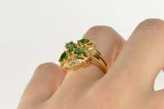 14K Yellow Gold Ornate Green Tourmaline Diamond Cocktail Ring