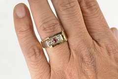 14K Yellow Gold Men's Retro Squared Diamond Syn. Ruby Ring