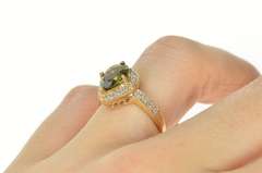 10K Yellow Gold Pear Syn. Green Tourmaline Diamond Halo Ring