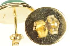 14K Yellow Gold Oval Malachite Cabochon Retro Stud Earrings