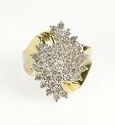 14K Yellow Gold Swirl Design Diamond Cluster Bypass Cocktail Ring