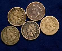 Lot of Copper Nickel Indian Head Cents 1859-1864 no 1861
