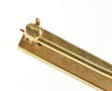 14K Yellow Gold Retro Blue Enamel Ornate Etched Bar Pin/Brooch
