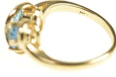 14K Yellow Gold Oval Blue Topaz Two Stone Wavy Statement Ring