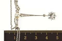 14K Yellow Gold 1.21 Ctw Victorian Diamond Drop Pearl Necklace