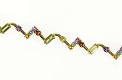 10K Yellow Gold Geometric Peridot Amethyst Citrine Zig Zag Bracelet