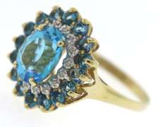 Fabulous Yellow Gold Blue Topaz and Diamond Accent Ring