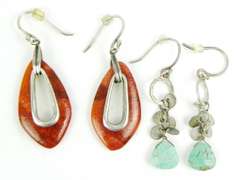 2 Pairs of Silpada Dangly Sterling Gemstone Earrings